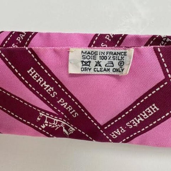 HERMES Silk Twilly Scarf. Buloc Logo Ribbon" Pink 33" L X 2" W - Picture 5 of 6